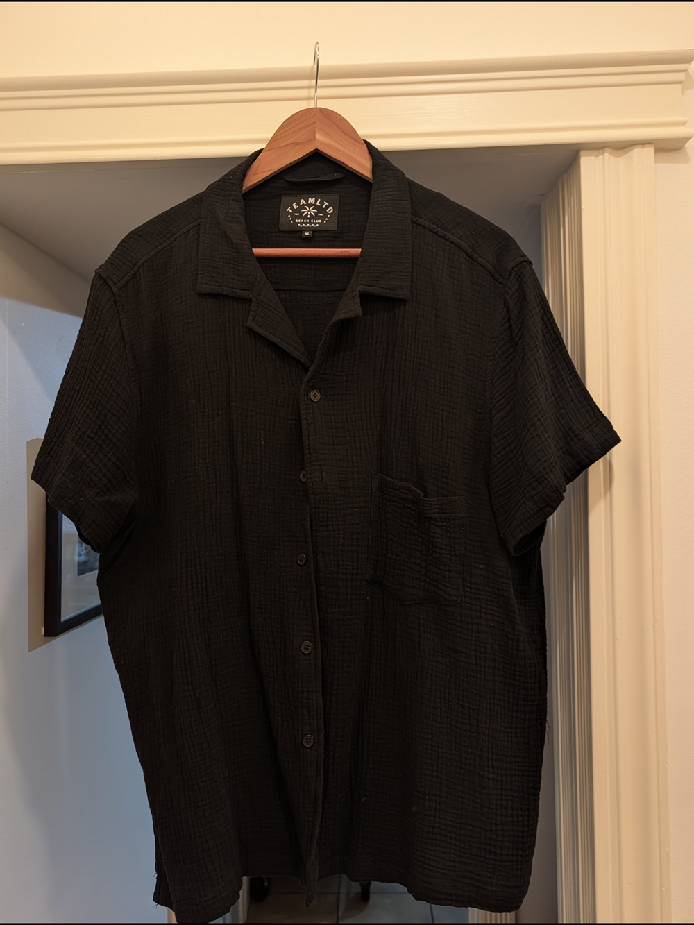 Team LTD short-sleeve camp-collar shirt in black cotton gauze